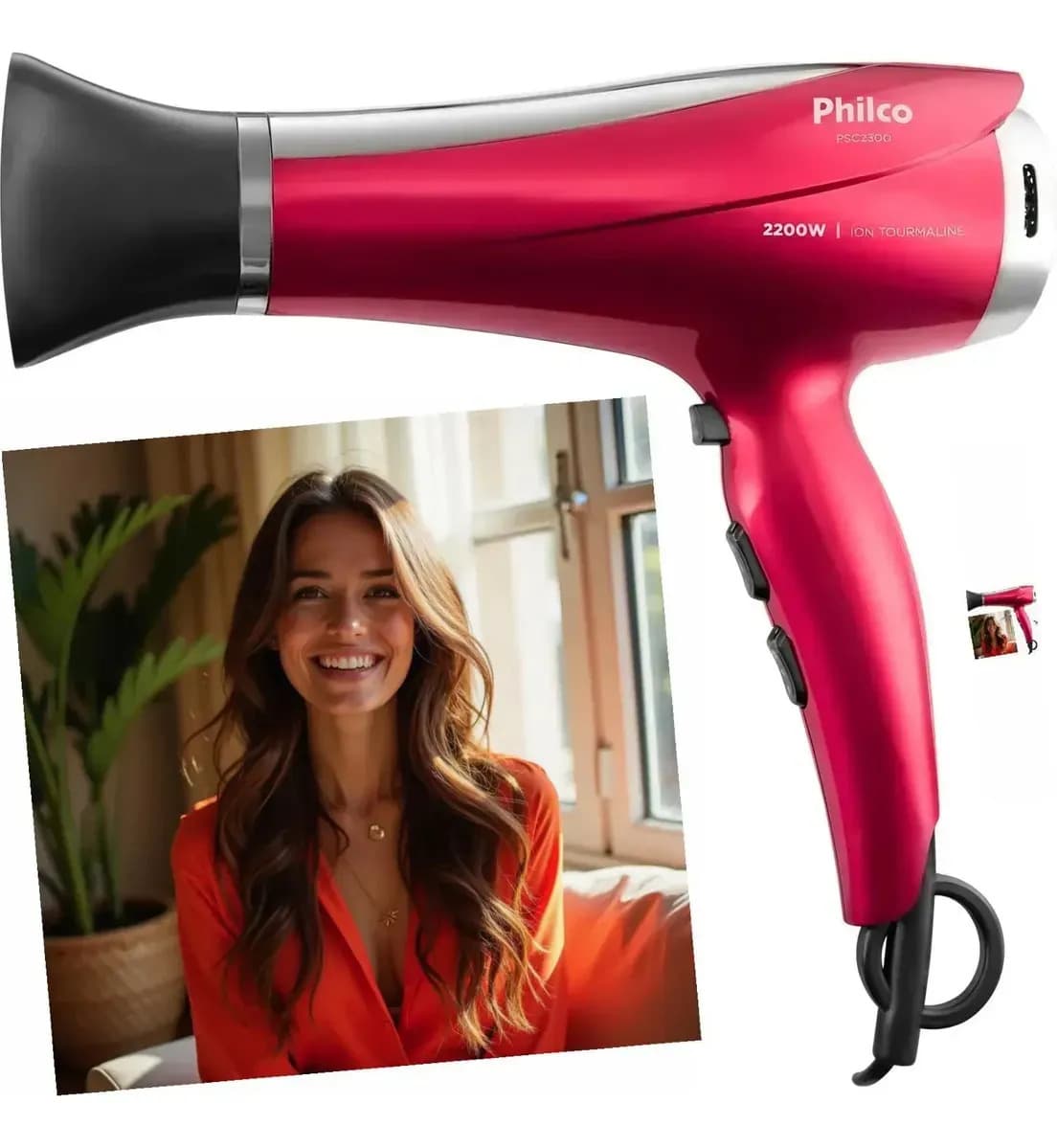 Secador De Cabelos 2200w Psc2300 Motor Dc Philco Vermelho Com Tecnologia Íons Tourmaline - Secagem rápida e eficiente