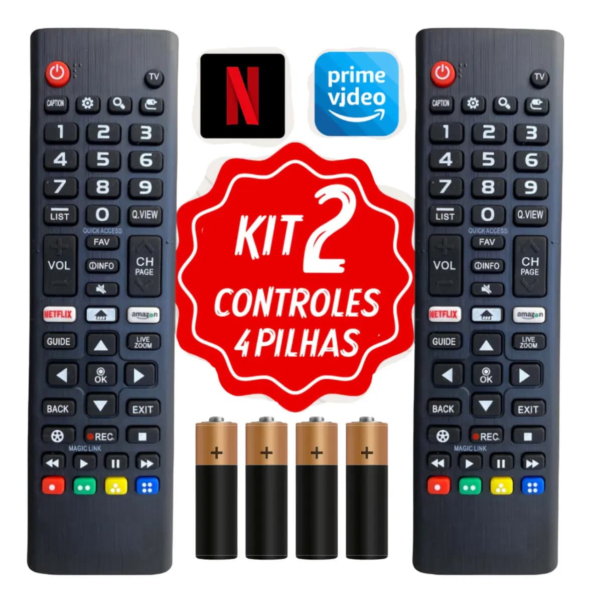 Kit 2 Controle Remoto Para Smart Tv LG + 4 Pilhas Com Teclas Netflix E Prime Video Gcase