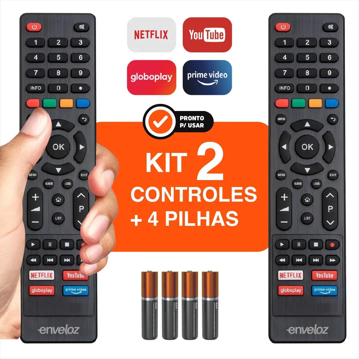 Kit 2 Controles Remotos Para Tv Philco Smart Netflix YouTube Pilhas Inclusas Teclas GloboPlay Amazon Atacado