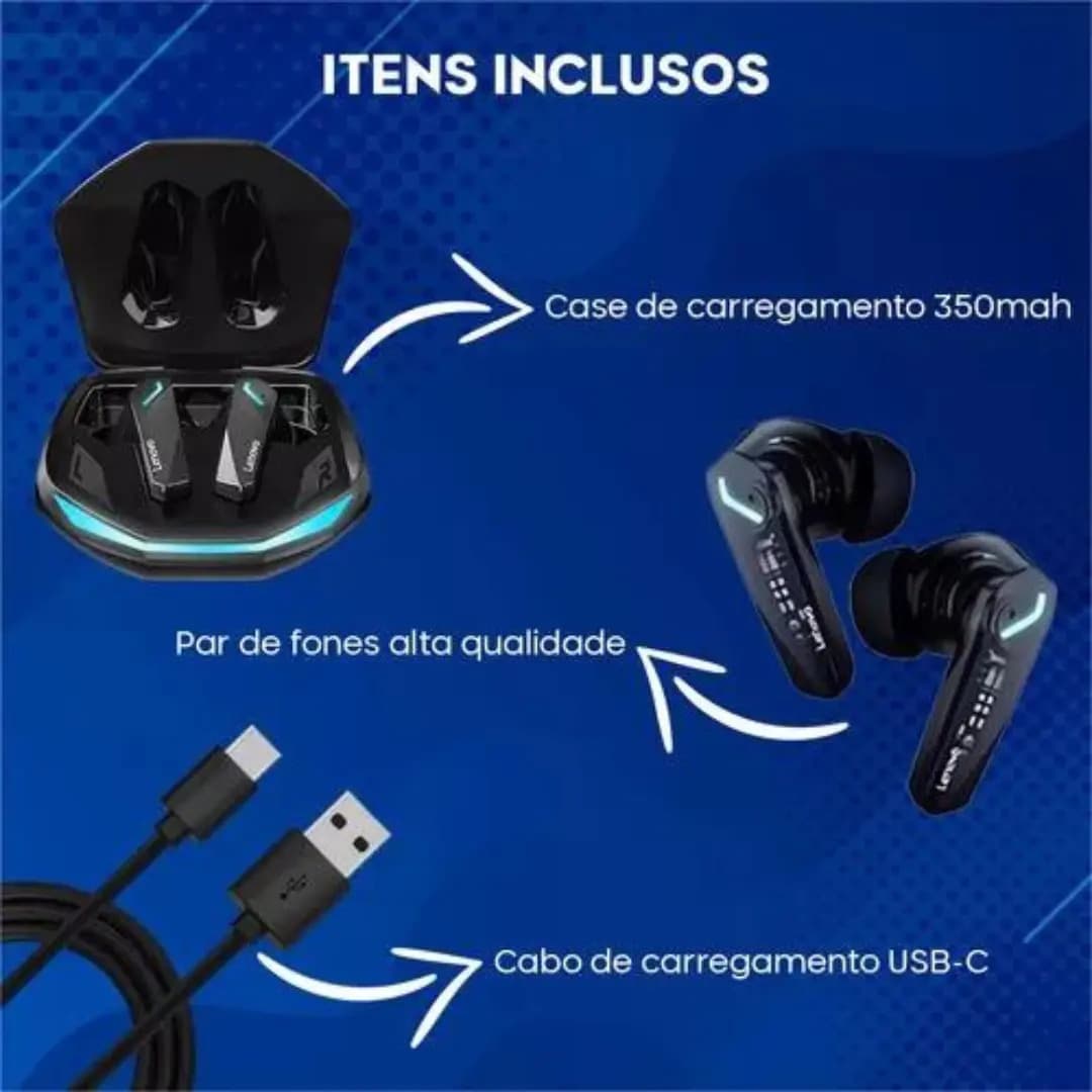 Fone Bluetooth Lenovo GM2 Pro Original TWS Sem Fio Bluetooth 5.3