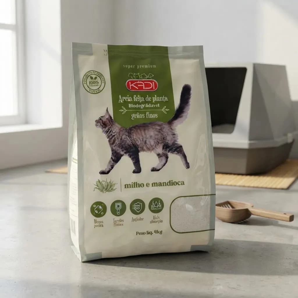 Areia Higiênica Fina Biodegradável Para Gatos Kadi 4kg