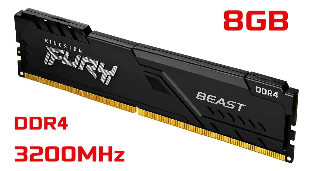 Memória Ram Kingston Fury Beast 8gb 3200mhz Ddr4 Cl16 Preto