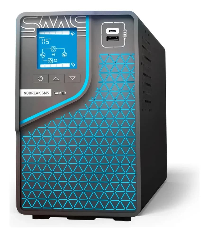 Nobreak SMS GAMER 2000VA Bivolt | Onda Senoidal Pura | Compatível com PFC Ativo | Wi‑Fi e USB | 6 Tomadas 10A e 2 Tomadas 20A | Expansão de Autonomia | Ideal para PC Gamer, Consoles, NAS e Workstation