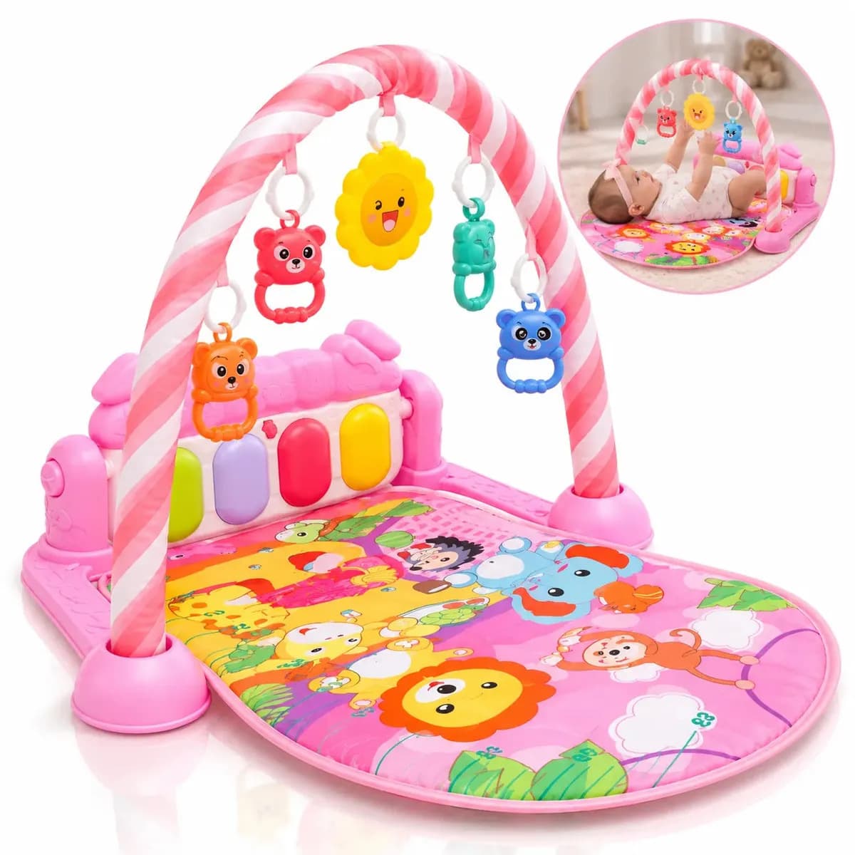 Tapete de atividades bebe infantil Piano Musical AMR-1013 Com brinquedos interativo bebe Cor Rosa
