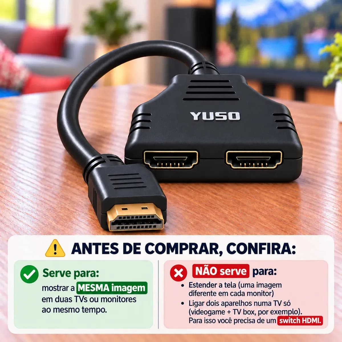 Cabo Hdmi Duplicador Splitter Y Duas Saídas Conecte Em 2 Tvs Em Alta Definição 1080p Portas 1 Macho Para 2 Fêmea Conecta Fácil Alta Performance - Yuso