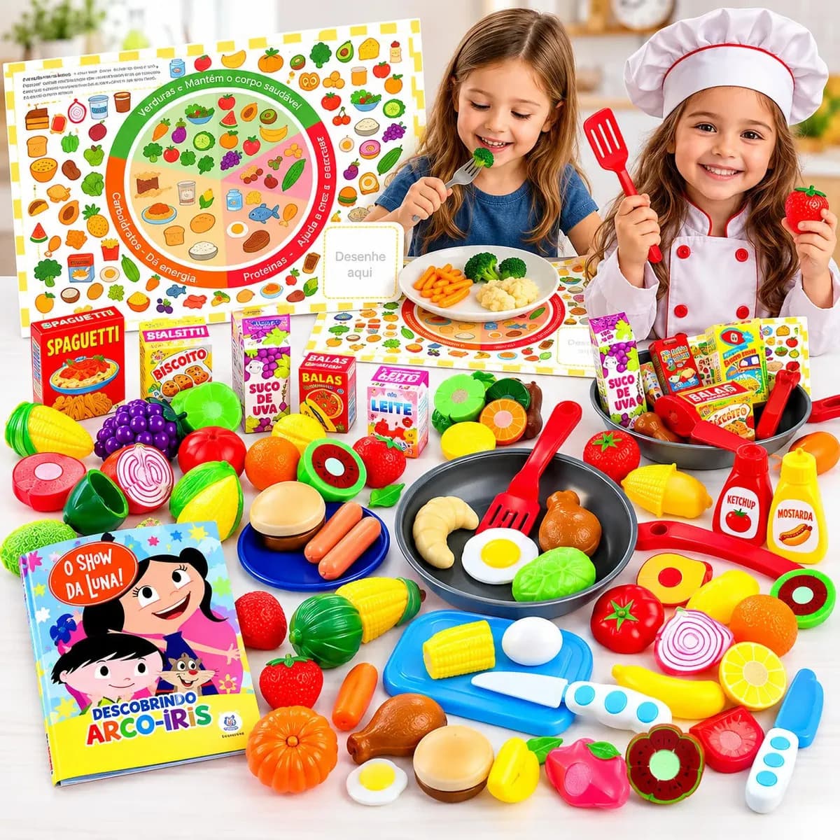 Kit Brinquedo Comidinha Infantil Frutas Velcro Frigideira 30 peças
