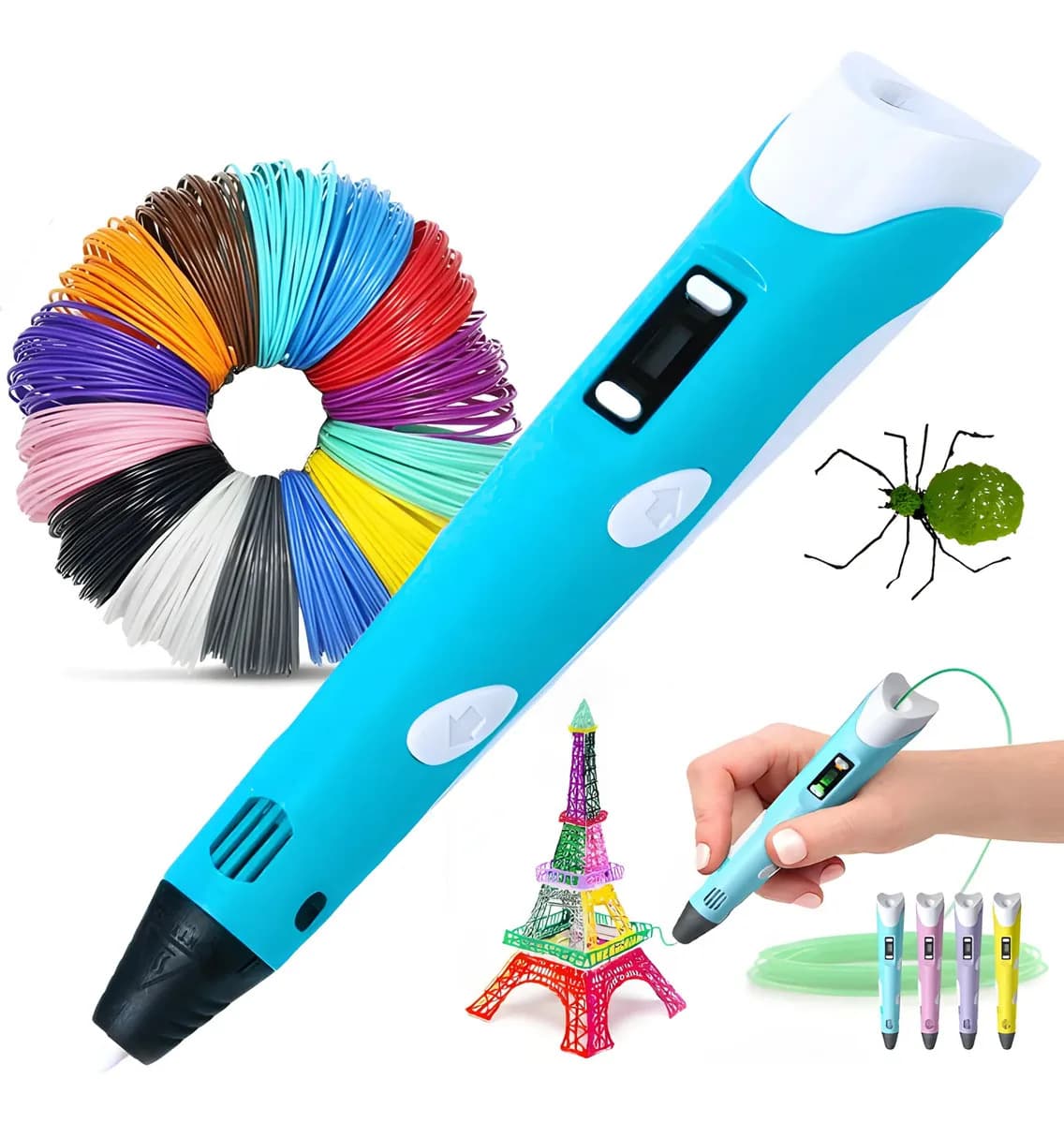 Caneta 3d Impressora Profissional Infantil Com Refil E Cabo Usb Parosprotect Azul