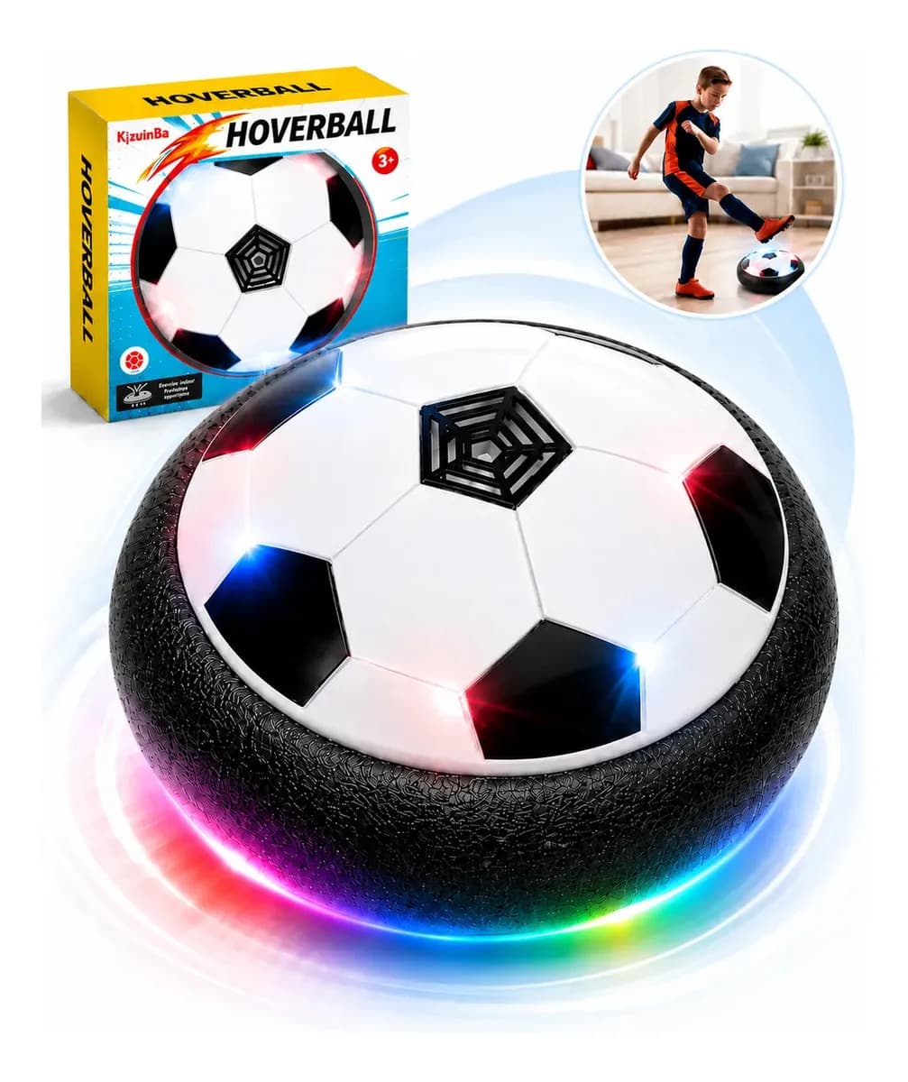 Bola Flutuante Futebol Indoor Flat Ball Hoverball com Luz LED Bola de Futebol Elétrica Infantil que Desliza no Piso com Borda em Espuma para Brincar Dentro de Casa Kizumba