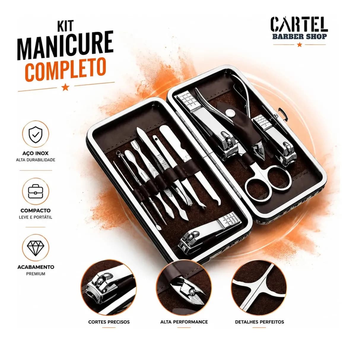 Kit Cortador De Unha Portátil Estojo AIicate Manicure 12 Pç - Desencravador De Unha Manicure Alicate Lixa Profissional Tesoura Empurrador De Cutículas Pinça Portátil Dobrável