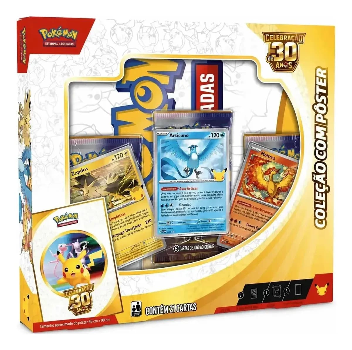 Box Pokémon Com Pôster Celebração De 30 Anos Original Copag