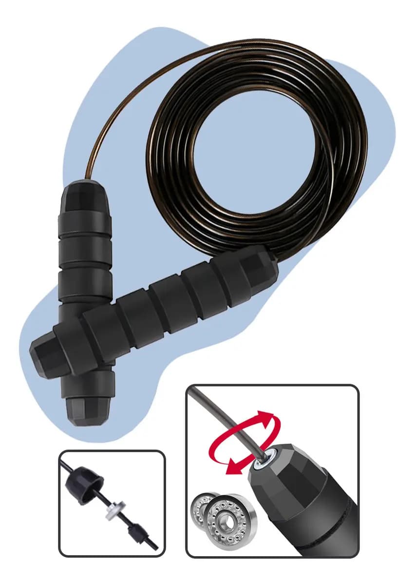 Corda de Pular Speed Rope 3M Profissional Academia Cross Fit com Rolamento Duplo Cabo de Aço e Pegadores Emborrachados Ajustável