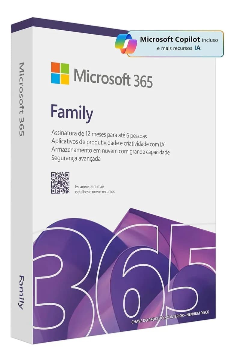 Microsoft 365 Family 2026 + Mcafee Premium - Licença 1 Ano