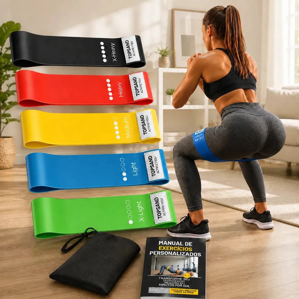 Kit 5 faixas elásticas para exercícios físicos