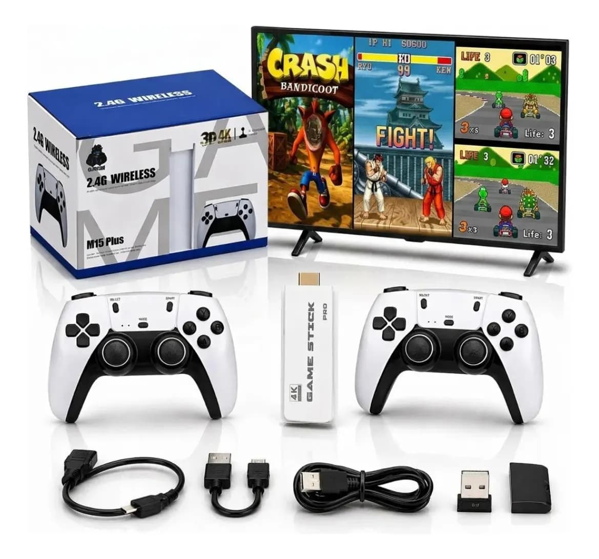 Adaptador Videogame M15 Hdmi 2 Controles Players Branco Bivolt Stick Usb