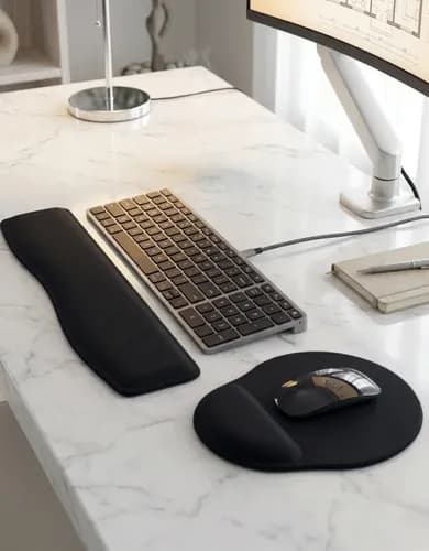 Kit Apoio Teclado + Mouse Pad Ergonômico Confortável Preto Preto Liso