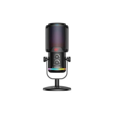 Microfone Gamer de Mesa Havit GK67, Podcast, Condensador, Cardioide, RGB, Conexão USB, Preto - GK67