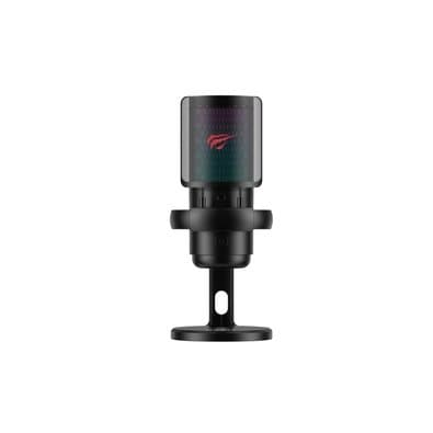 Microfone Gamer de Mesa Havit GK66, Podcast, Condensador, Cardioide, RGB, Conexão USB, Preto - GK66