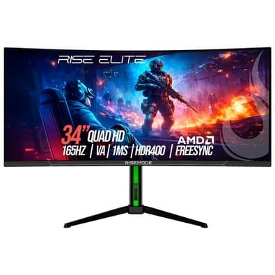 Monitor Gamer Curvo Rise Mode Elite 34", QHD, 165Hz, 1ms, VA, FreeSync, HDR 400, Preto, DisplayPort e HDMI, sRGB 110%, Ajuste altura - RM-MOG-34C1652K-B