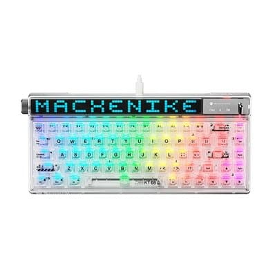 Teclado Mecânico Gamer Machenike KT68-B68W Pro, 65%, Switch Gateron North Pole Linear, Tri-Mode com Tela LED, RGB, Branco - KT68 PRO RGB WH