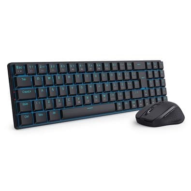 Kit Teclado e Mouse Sem Fio Redragon Office, Mecânico, LED Azul, ABNT2, Preto - BS-8772 BK