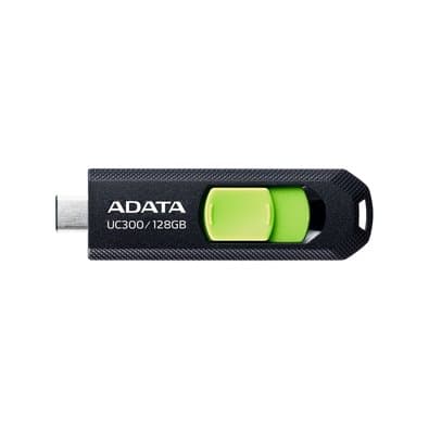 Pen Drive 128GB ADATA UC300, USB 3.2, OTG, Dual Conector, Retrátil, Preto e Verde - ACHO-UC300-128G-RBK/GN