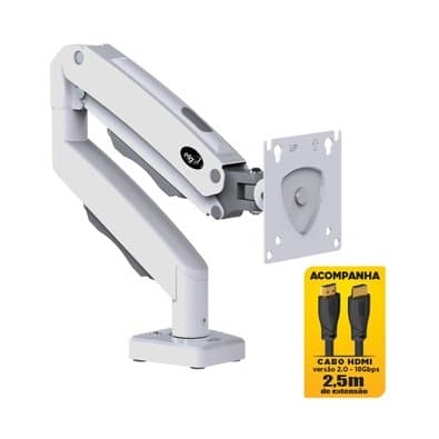 Suporte de Mesa Articulado para Monitor de 17" a 35" ELG, com Pistão a Gás e Cabo HDMI 2.0, VESA, Branco - F98WHDMI