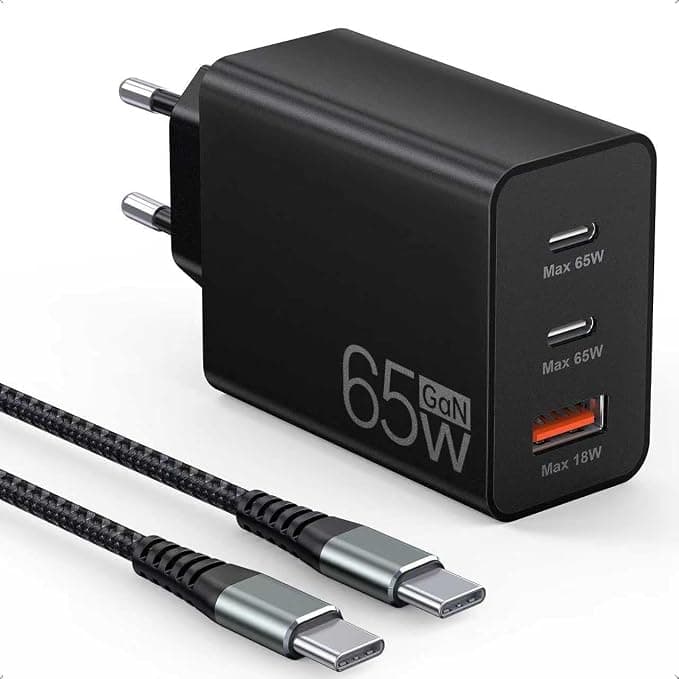 Carregador USB-C 65W com 3 Portas + Cabo de 2m