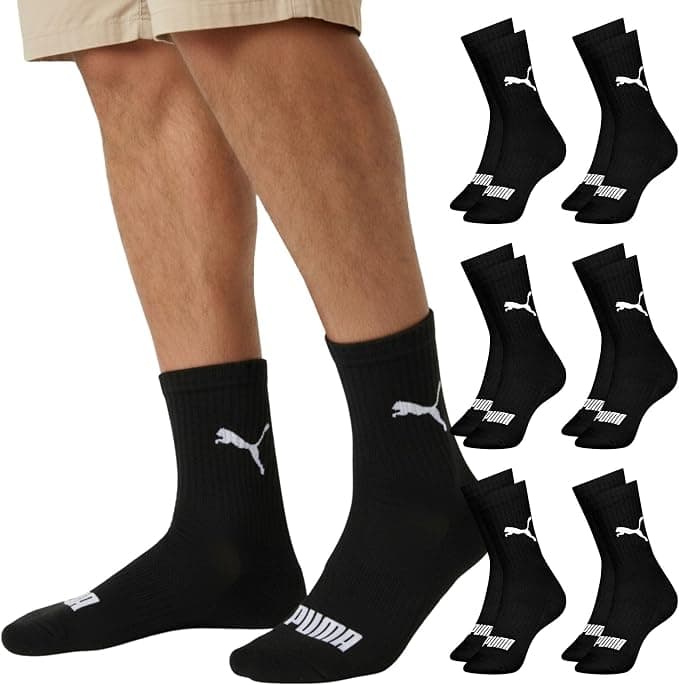 PUMA Kit 6 Pares Meia Cano Médio Esportiva Algodão Sola Atoalhada Costura Fina Masculina Feminina Unissex Adulto, 6 Preto, M (34-39) | Amazon.com.br